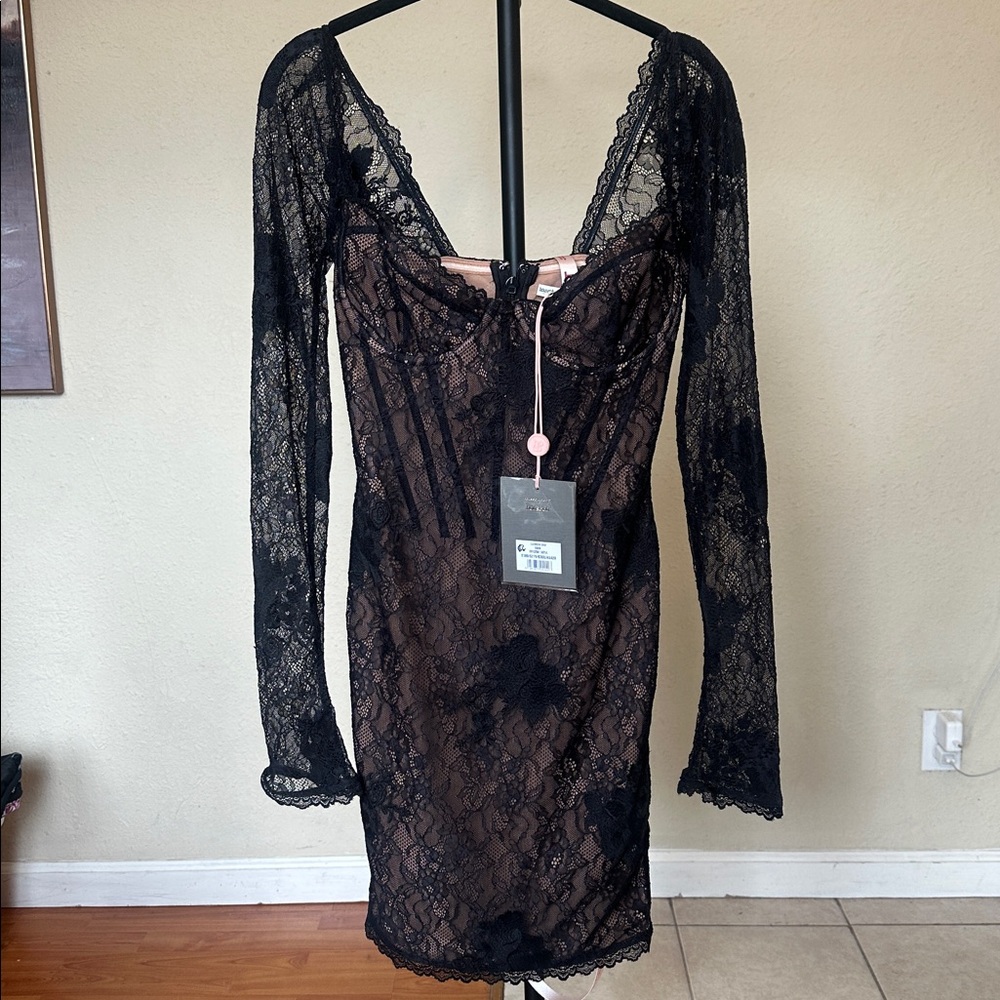 House of CB Lucienne Lace Mini Dress Black Embroidered Floral Limited Edition S - Picture 5 of 10